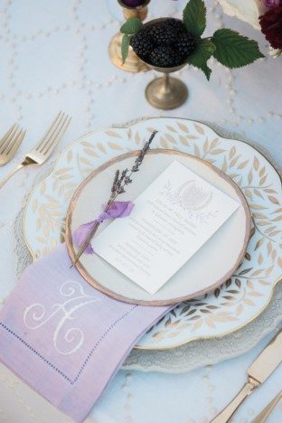 Monogrammed Napkins and letterpress + foil menus from Smock