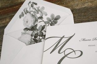 Monogrammed engagement party invitations from Smock