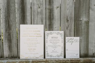 Rustic green + gold wedding invitations from Smock