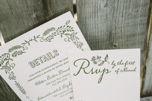 Rustic green wedding invitations from Smock