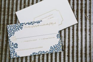 Custom gold + navy wedding invitations and sleeves from Smock