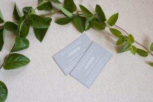 Ava Flora gray + white foil stamped business cards by Smock