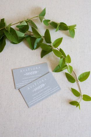 Ava Flora gray + white foil stamped business cards by Smock