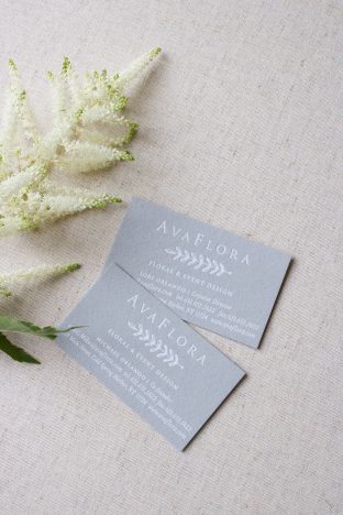 Ava Flora gray + white foil stamped business cards by Smock