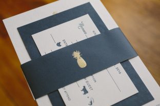 Navy + gold pineapple wedding invitations from Smock