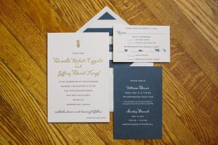Navy + gold pineapple wedding invitations from Smock