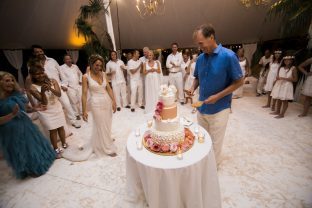 Pink + white wedding cake