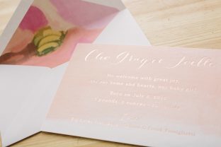 Painterly rose gold birth announcements from Smock