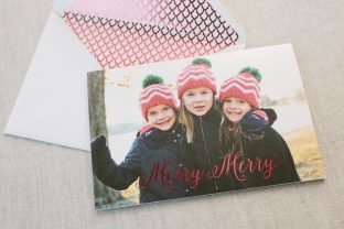 Digitally printed holiday photo cards with custom red foil stamping