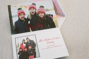Digitally printed holiday photo cards with custom red foil stamping