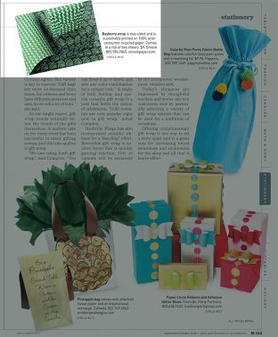 Smock's double-sided Bayberry gift wrap featured in Gifts & Decorative Accessories magazine