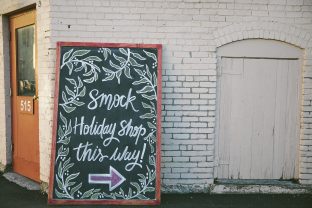 Hand-lettered chalkboard signage at the 2016 Smock Holiday Shop