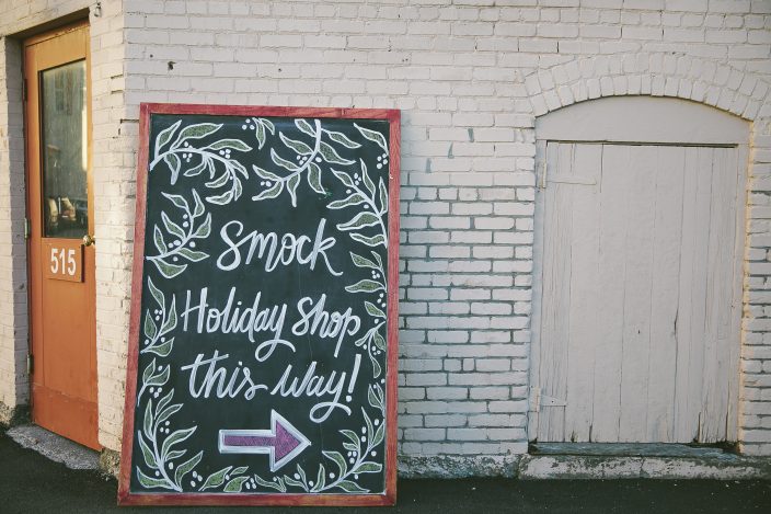 Hand-lettered chalkboard signage at the 2016 Smock Holiday Shop