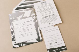 Modern brushstroke wedding invitations with foil + letterpress by Smock