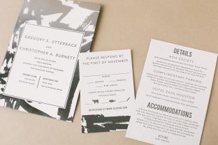 Modern brushstroke wedding invitations with foil + letterpress by Smock