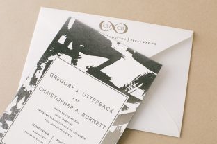 Modern brushstroke wedding invitations with foil + letterpress by Smock