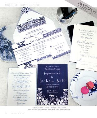 Smock's Tensley wedding invitations featured by Weddings in Houston magazine