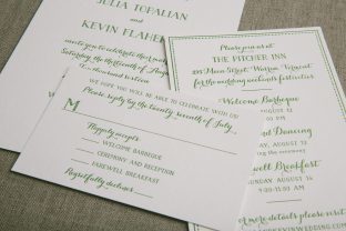 Green letterpress wedding invitations from Smock