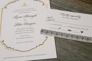 Black and gold art deco wedding invitations from Smock