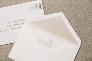Custom save the dates from Smock with matching custom postage stamps