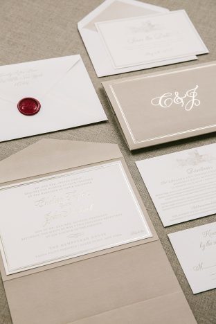 Custom foil, letterpress and digitally printed wedding invitation suite and save the dates from Smock