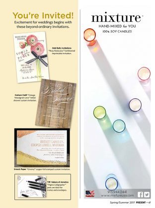Spring/Summer 2017 issue of PRESENT Magazine featuring Smock's Giverny destination wedding invitations
