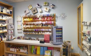 A peek inside at the ribbon wall at The Stationery Station in Highland Park, Illinois