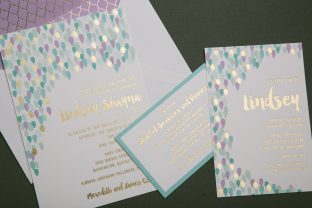 Vibrant foil stamped bat mitzvah invitations from Smock