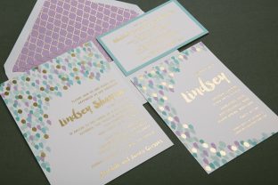 Vibrant foil stamped bat mitzvah invitations from Smock