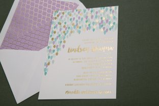 Vibrant foil stamped bat mitzvah invitations from Smock
