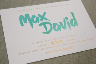 Foil stamped Bar Mitzvah invitations from Smock