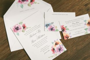 Classic letterpress wedding invitations featuring dreamy watercolor florals from Smock