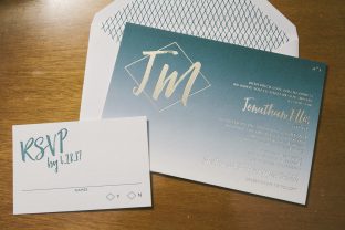 Foil stamped Bar Mitzvah invitations with ombre background from Smock