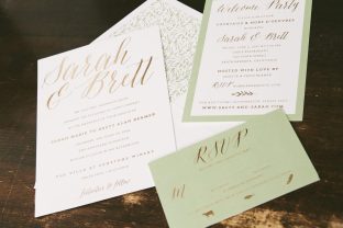 Sweet yet sophisticated bronze foil wedding invitations from Smock