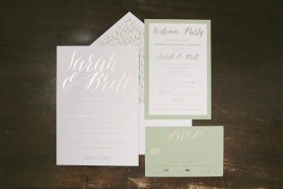 Sweet yet sophisticated bronze foil wedding invitations from Smock