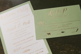 Sweet yet sophisticated bronze foil wedding invitations from Smock