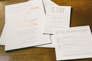 Rose gold wedding invitations for a tropical destination wedding from Smock