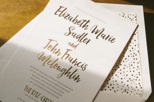 Rose gold wedding invitations for a tropical destination wedding from Smock