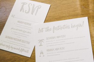 Rose gold wedding invitations for a tropical destination wedding from Smock
