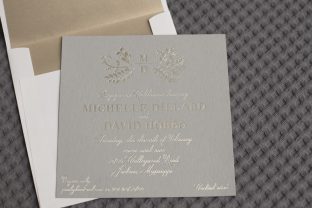 Botanical foil stamped engagement invitations