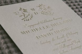 Botanical foil stamped engagement invitations
