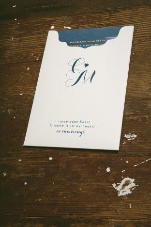 Moody navy watercolor invitations with gold foil stamped accents from Smock