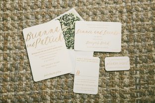 Botanical foil stamped wedding invitations in Copper Shine from Smock