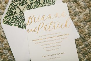 Botanical foil stamped wedding invitations in Copper Shine from Smock