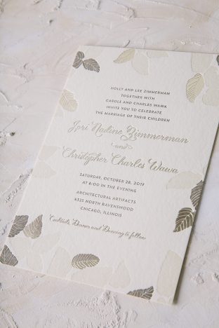 Refined letterpress wedding invitations with rustic flair from Smock