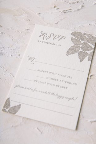 Refined letterpress wedding invitations with rustic flair from Smock