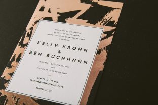 Modern rose gold foil stamped engagement invitations from Smock
