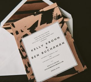 Modern rose gold foil stamped engagement invitations from Smock