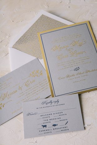 Polished foil stamped wedding invitations from Smock