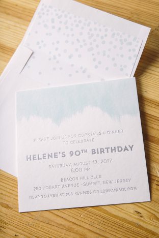 Foil stamped birthday invitations with watercolor accents from Smock